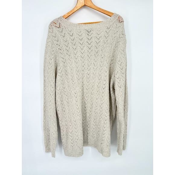 Talbots Open Knit Sweater Ivory Womens 2X Sparkle Sequin Party Neutral Holiday - Picture 3 of 6